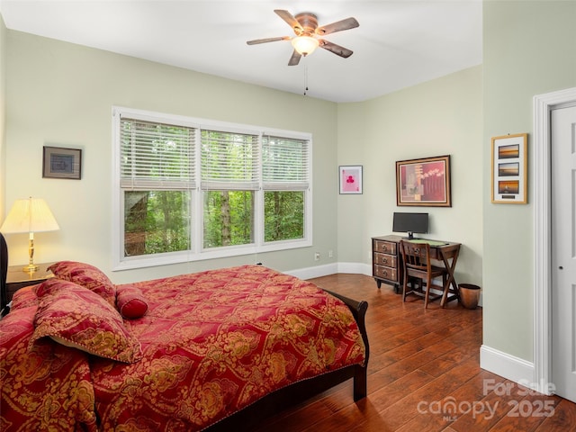 303 S Braeside Ct, Asheville, NC 28803 - bedroom with dark wood-style floors and ceiling fan