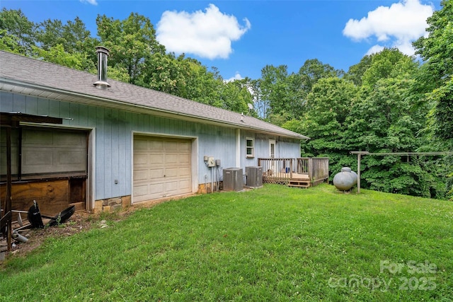2526 Hankins Rd, Marion, NC 28752 - view of green lawn with a deck and a detached garage