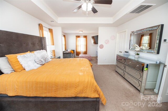 660 Highgarden Ln, Boiling Springs, SC 29316 - carpeted bedroom with a tray ceiling, crown molding, and ceiling fan