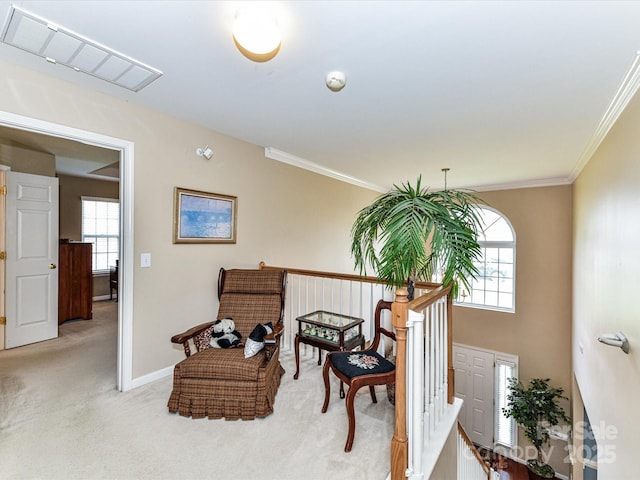 3533 Weddington Ridge Ln, Matthews, NC 28105 - living area with light colored carpet and ornamental molding