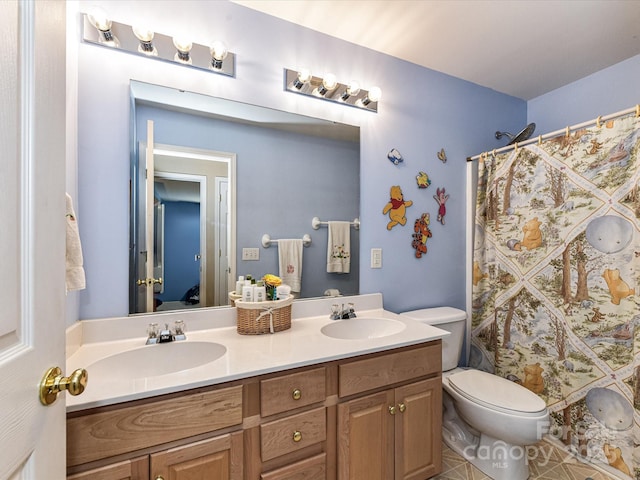 3533 Weddington Ridge Ln, Matthews, NC 28105 - bathroom with double vanity, a shower with shower curtain, and tile patterned flooring