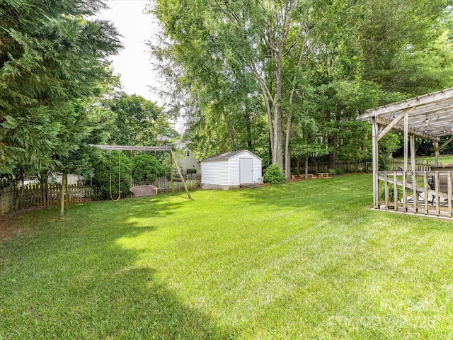 3533 Weddington Ridge Ln, Matthews, NC 28105 - fenced backyard with a storage shed and a pergola