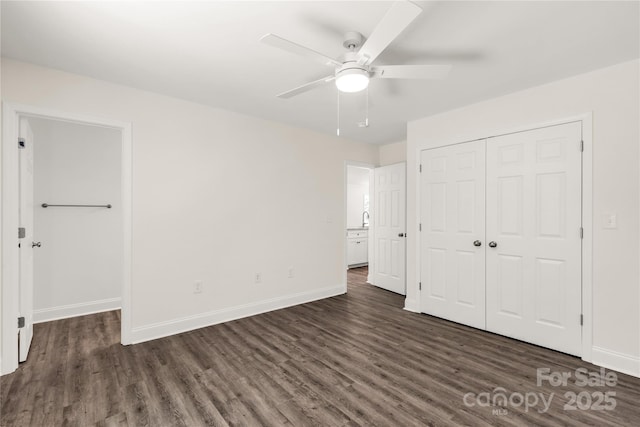 812 Generation Ln, Clover, SC 29710 - unfurnished bedroom with dark wood-style flooring, a closet, and ceiling fan