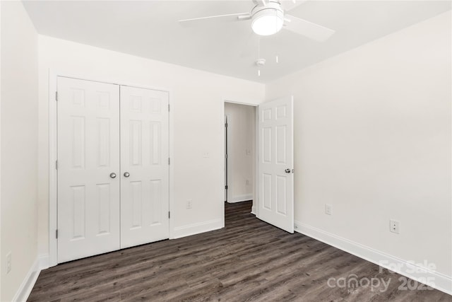 812 Generation Ln, Clover, SC 29710 - unfurnished bedroom with dark wood-type flooring, a closet, and a ceiling fan
