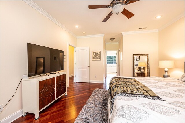 4010 Carlton Dr, Claremont, NC 28610 - bedroom with ornamental molding, dark wood finished floors, and recessed lighting