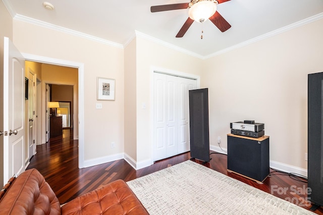 4010 Carlton Dr, Claremont, NC 28610 - bedroom with wood finished floors, crown molding, a closet, and ceiling fan