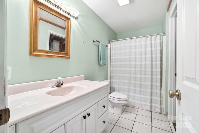 66 Ashlyn Ln, Tryon, NC 28782 - full bathroom with vanity, tile patterned flooring, a shower with shower curtain, and a textured ceiling