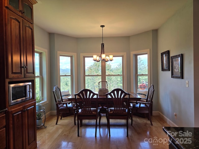 5346 Oak Crest Ln, Lenoir, NC 28645 - dining room featuring a chandelier and light wood-style flooring