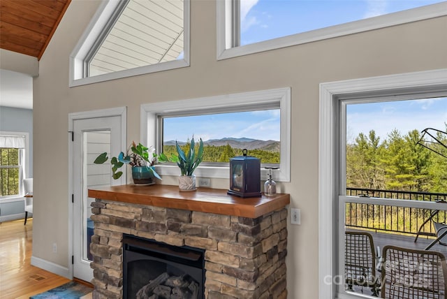 5346 Oak Crest Ln, Lenoir, NC 28645 - detailed view of wood finished floors and a fireplace