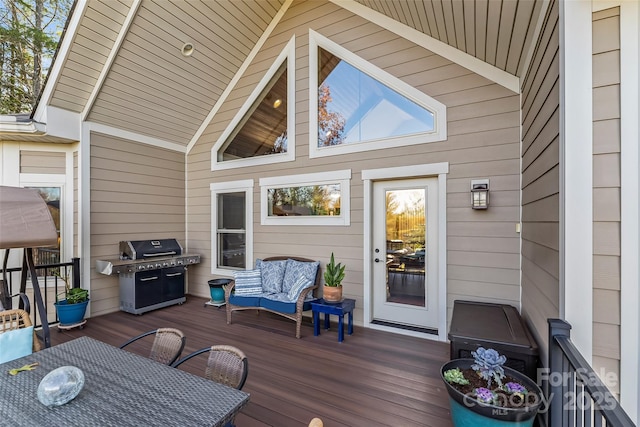 5346 Oak Crest Ln, Lenoir, NC 28645 - wooden terrace with grilling area and outdoor dining space