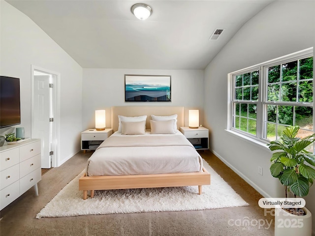 8219 Pozzi Rd, Charlotte, NC 28216 - carpeted bedroom with lofted ceiling and baseboards