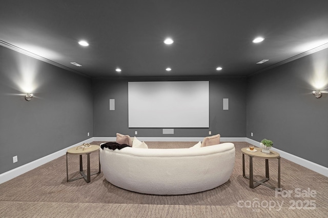 7912 Baltusrol Ln, Charlotte, NC 28210 - carpeted cinema room featuring crown molding and recessed lighting