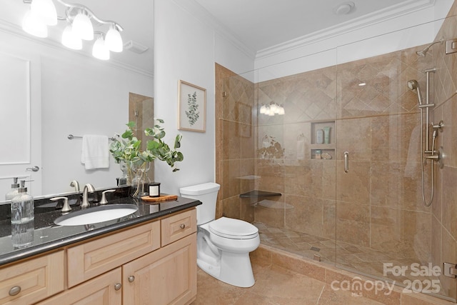 7912 Baltusrol Ln, Charlotte, NC 28210 - full bath featuring a stall shower, vanity, and crown molding