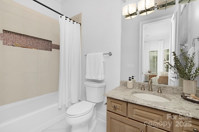 7912 Baltusrol Ln, Charlotte, NC 28210 - bathroom with vanity, shower / bathtub combination with curtain, and tile patterned floors
