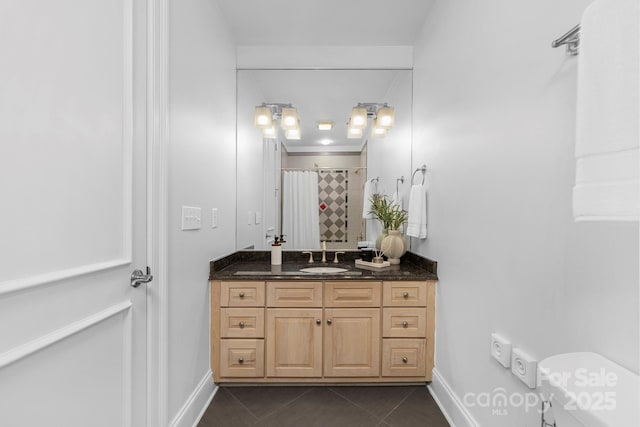 7912 Baltusrol Ln, Charlotte, NC 28210 - full bathroom featuring vanity, tile patterned floors, and a shower with curtain