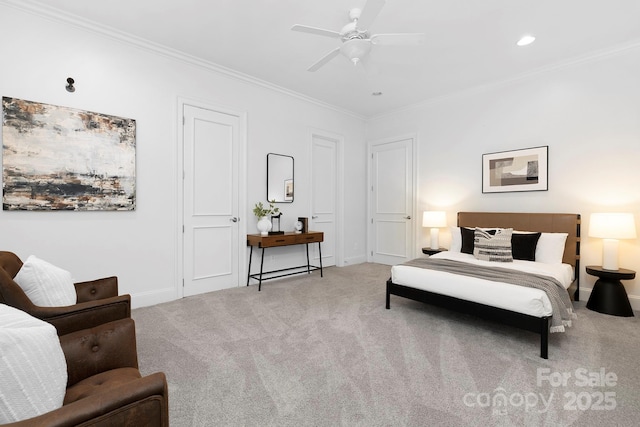 7912 Baltusrol Ln, Charlotte, NC 28210 - bedroom featuring carpet, crown molding, recessed lighting, and ceiling fan