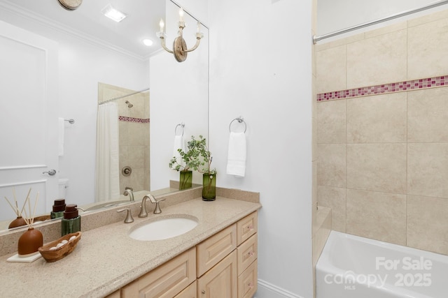 7912 Baltusrol Ln, Charlotte, NC 28210 - bathroom featuring vanity, shower / tub combo, and crown molding