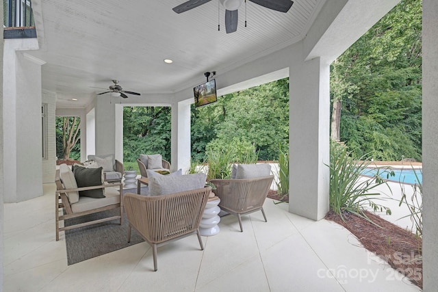 7912 Baltusrol Ln, Charlotte, NC 28210 - view of patio with a ceiling fan and an outdoor hangout area