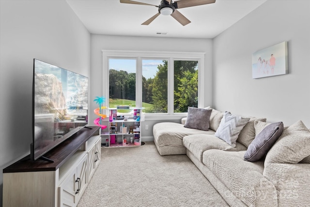 615 N Oak Dr, Huntersville, NC 28078 - living room featuring carpet flooring and ceiling fan