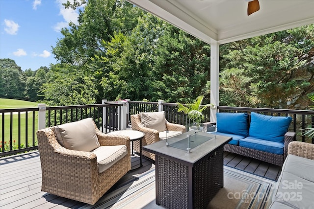 615 N Oak Dr, Huntersville, NC 28078 - wooden terrace featuring an outdoor hangout area and view of scattered trees
