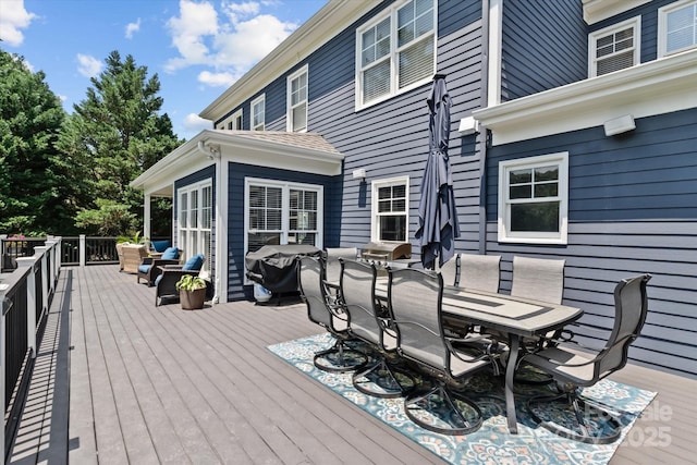615 N Oak Dr, Huntersville, NC 28078 - wooden terrace featuring outdoor dining space, grilling area, and an outdoor living space
