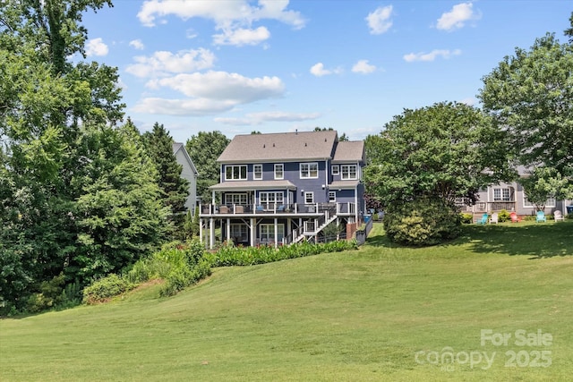 615 N Oak Dr, Huntersville, NC 28078 - rear view of house with a yard, a deck, and stairway