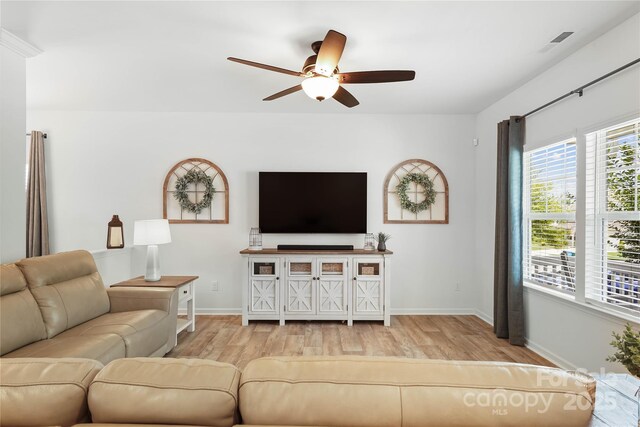 5069 Thomasville Dr, Belmont, NC 28012 - living area with light wood-style floors and ceiling fan