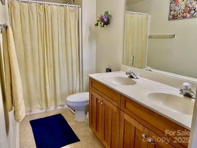 186 Stonecrest Ct, Lake Lure, NC 28746 - bathroom with double vanity, curtained shower, and tile patterned floors