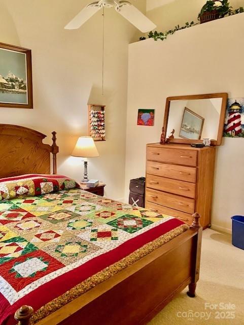 186 Stonecrest Ct, Lake Lure, NC 28746 - bedroom with light colored carpet and a ceiling fan