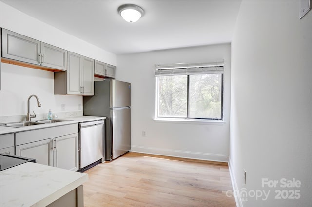4806 Spring Lake Dr Unit D, Charlotte, NC 28212 - kitchen with stainless steel appliances, light wood-type flooring, and gray cabinetry