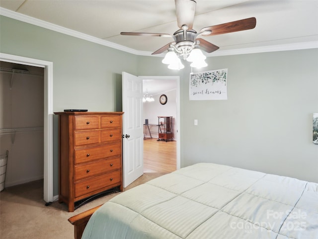 275 Bulldog Ln, Green Mountain, NC 28740 - bedroom featuring ornamental molding, a closet, ceiling fan, and light colored carpet