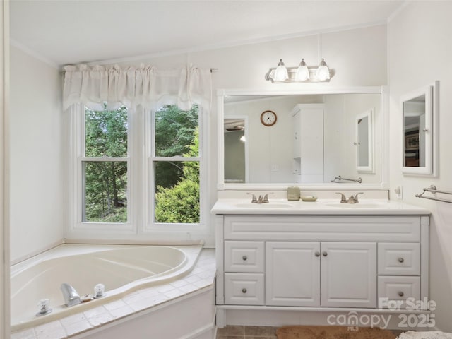 275 Bulldog Ln, Green Mountain, NC 28740 - bathroom with double vanity, a bath, and ornamental molding