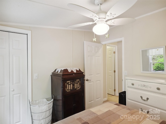 275 Bulldog Ln, Green Mountain, NC 28740 - bedroom featuring a ceiling fan and crown molding