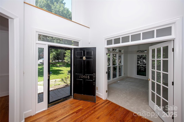 10408 Hadleigh Pl, Charlotte, NC 28210 - entryway featuring a towering ceiling and wood finished floors