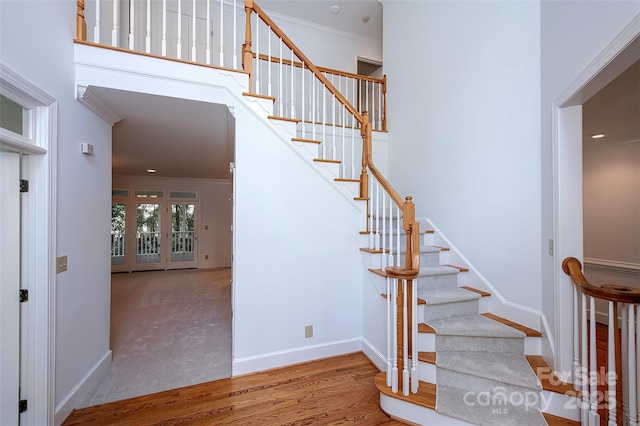 10408 Hadleigh Pl, Charlotte, NC 28210 - stairway featuring crown molding and recessed lighting