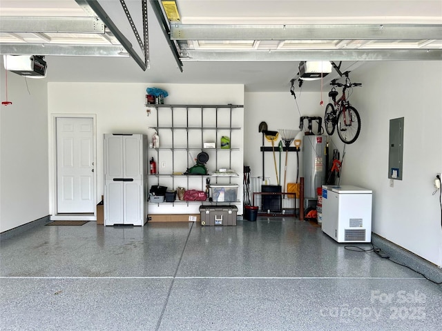 11511 Wilson Mill Ln, Pineville, NC 28134 - garage with a garage door opener, electric water heater, and electric panel