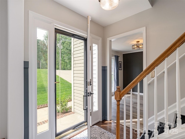 502 Windsor Forest Ct, Fletcher, NC 28732 - foyer entrance featuring stairs, healthy amount of natural light, and dark wood-style floors