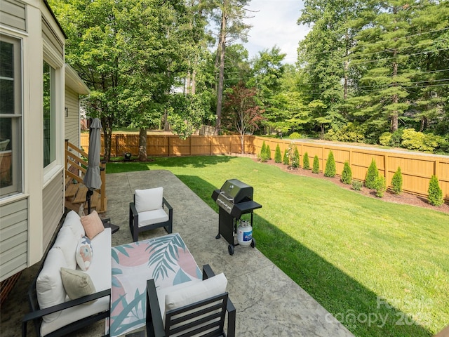 502 Windsor Forest Ct, Fletcher, NC 28732 - fenced backyard featuring a patio area and outdoor lounge area