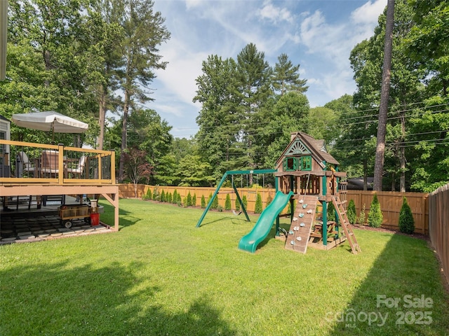 502 Windsor Forest Ct, Fletcher, NC 28732 - view of jungle gym with a fenced backyard