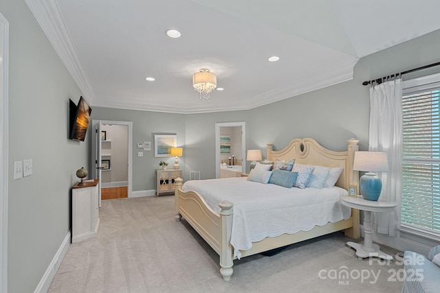 1317 Longleaf Ct, Matthews, NC 28104 - bedroom featuring multiple windows, light carpet, recessed lighting, and ornamental molding