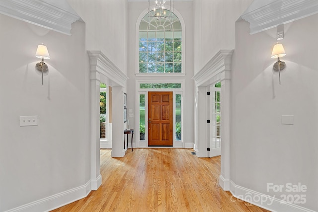 1317 Longleaf Ct, Matthews, NC 28104 - foyer entrance featuring a high ceiling, light wood-type flooring, and a chandelier