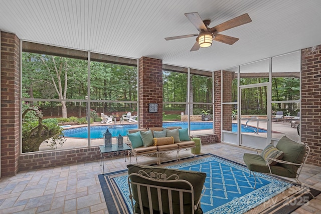 1317 Longleaf Ct, Matthews, NC 28104 - sunroom / solarium with ceiling fan and an outdoor living space