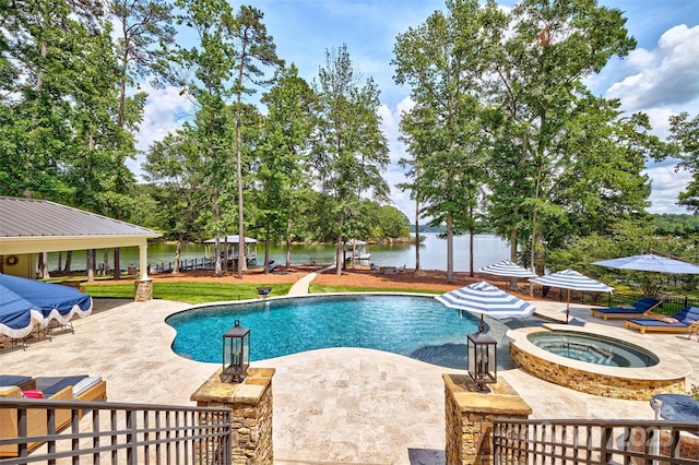6216 N Rd, York, SC 29745 - outdoor pool with a patio, a water view, and an in-ground hot tub