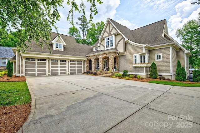 6216 N Rd, York, SC 29745 - view of front of house with a garage, driveway, a shingled roof, and covered porch