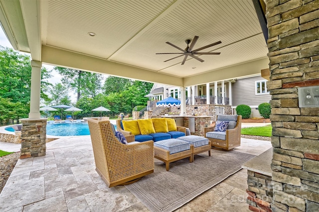 6216 N Rd, York, SC 29745 - view of patio / terrace with an outdoor hangout area, a ceiling fan, and an outdoor pool