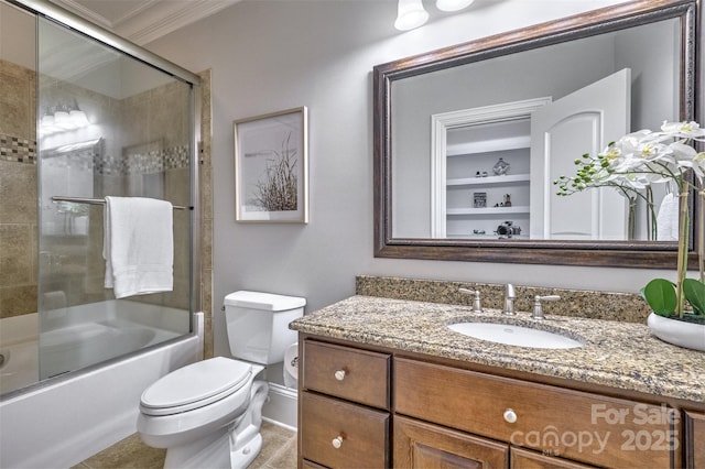 6216 N Rd, York, SC 29745 - full bathroom with vanity, crown molding, and bath / shower combo with glass door