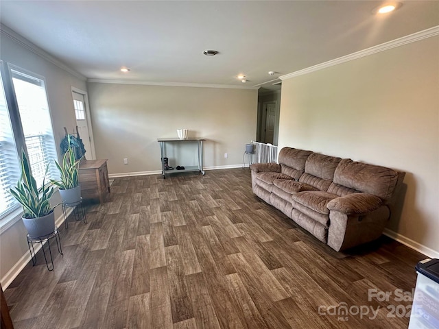 428 Long Branch Church Rd, Jefferson, SC 29718 - living room with dark wood finished floors, recessed lighting, and ornamental molding