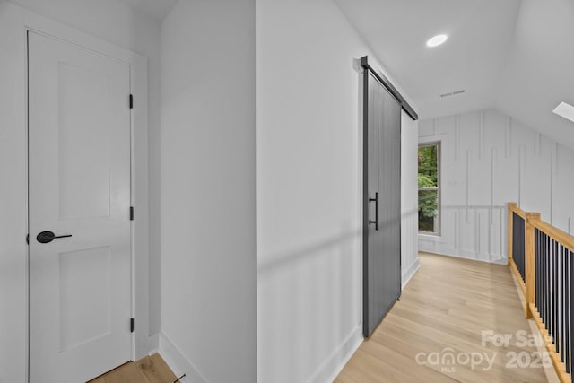 6501 Piney Path Rd, Charlotte, NC 28212 - hallway with light wood-style floors, lofted ceiling, and recessed lighting