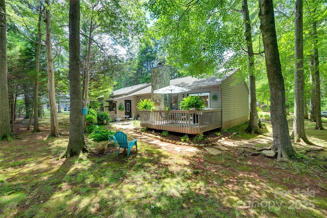 353 Tall Oaks Trl, Fort Mill, SC 29715 - rear view of house featuring a wooden deck and a chimney