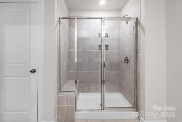 1022 Jeffery Dean Ct, Albemarle, NC 28001 - bathroom featuring a stall shower and recessed lighting